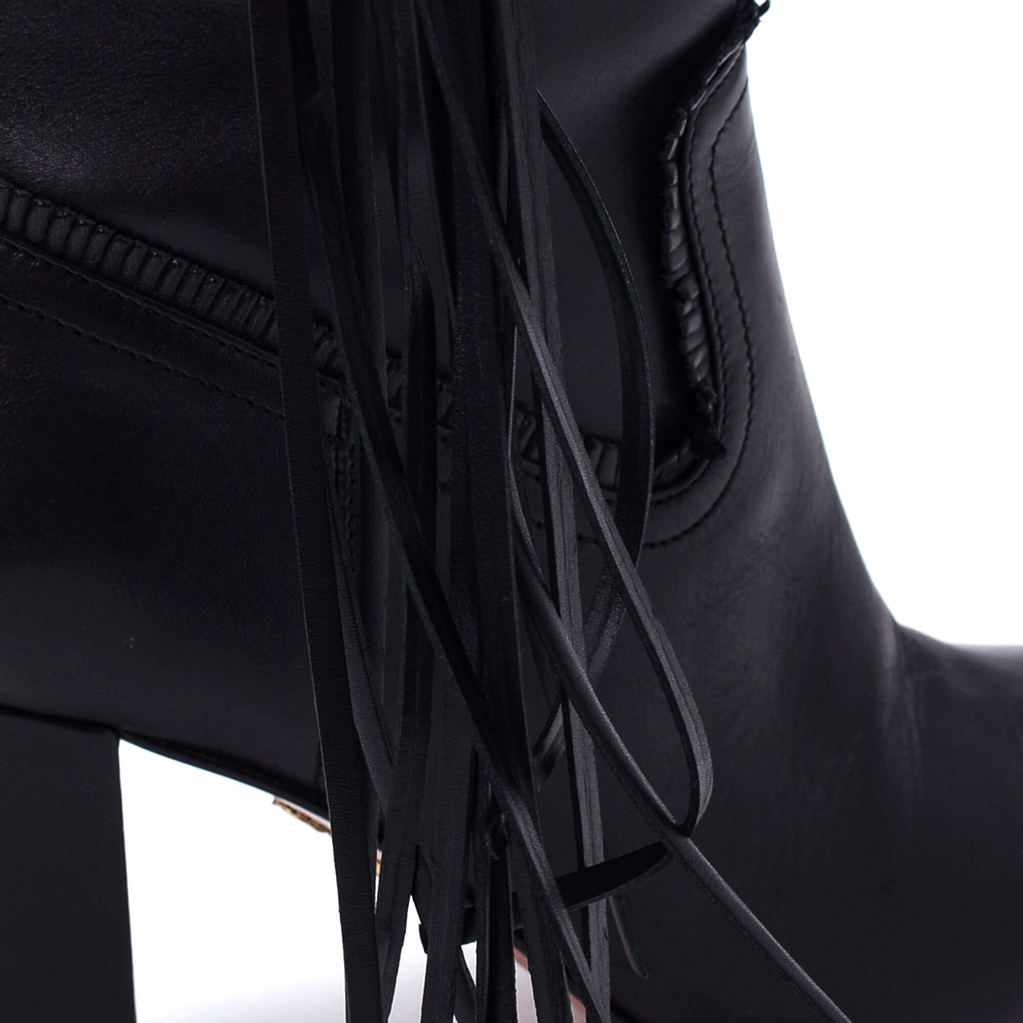 Aquazzura - Black Leather Fringed Over The Knee Whip It Boots